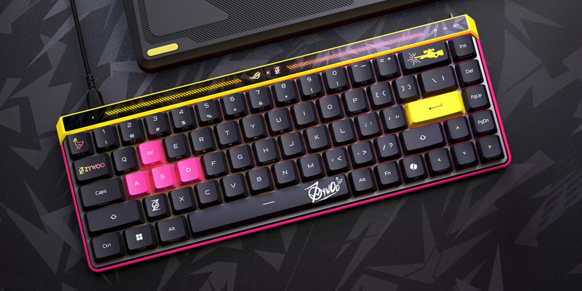 A black and pink keyboard