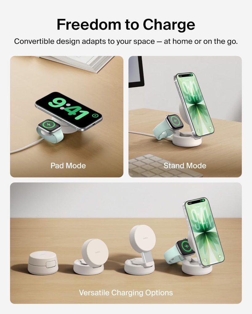 A phone charging station on a desk
