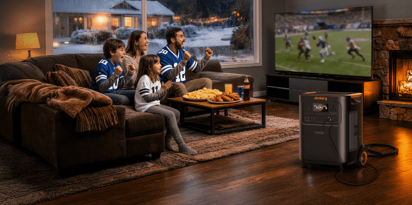 A group of people watching a television