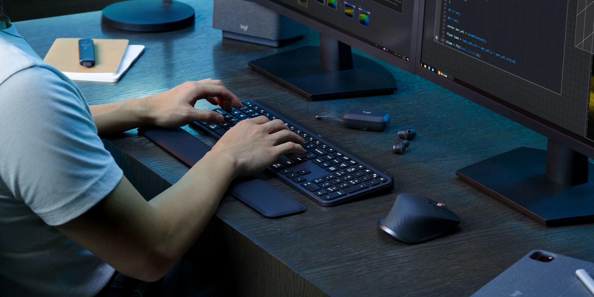 Image showing a person using Logitech's MX Keys S wireless keyboard.