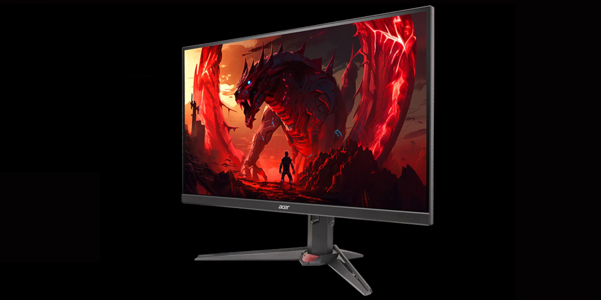 A computer monitor with a red dragon on it