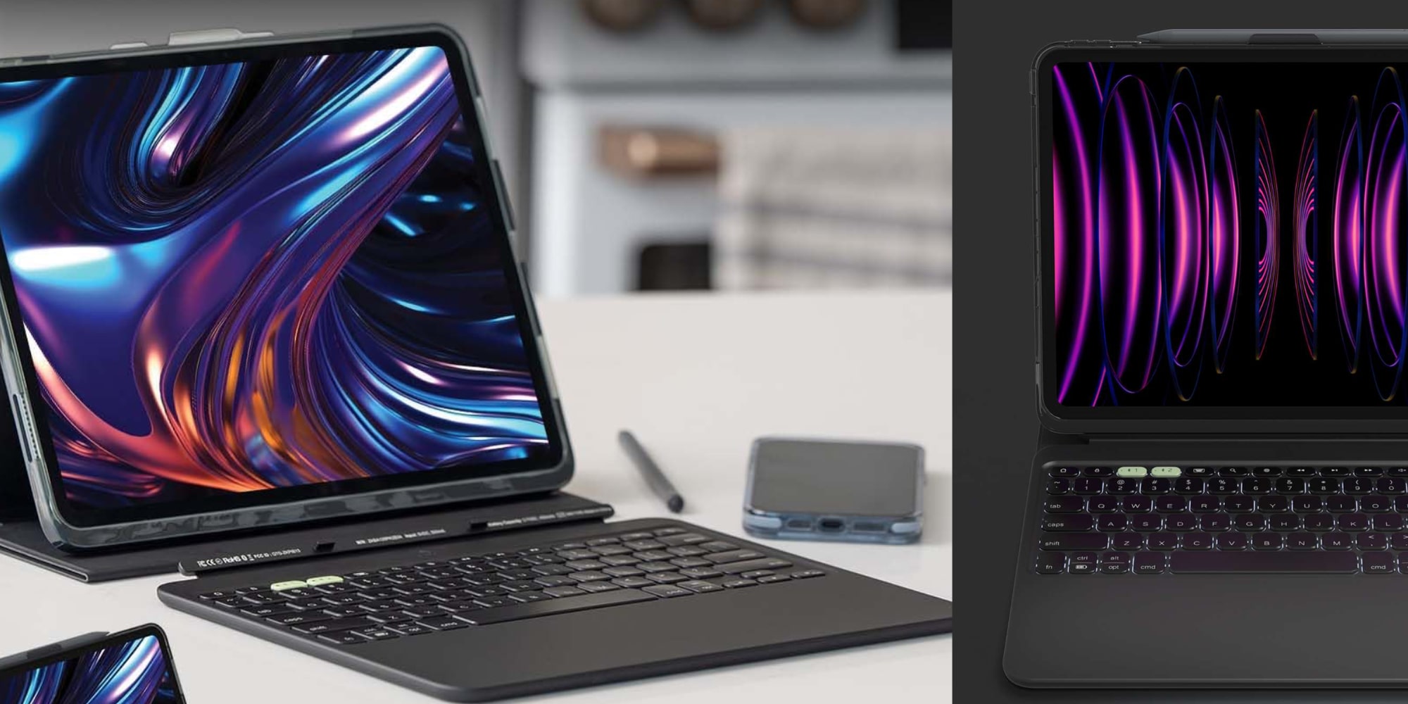 A laptop with a keyboard and a phone