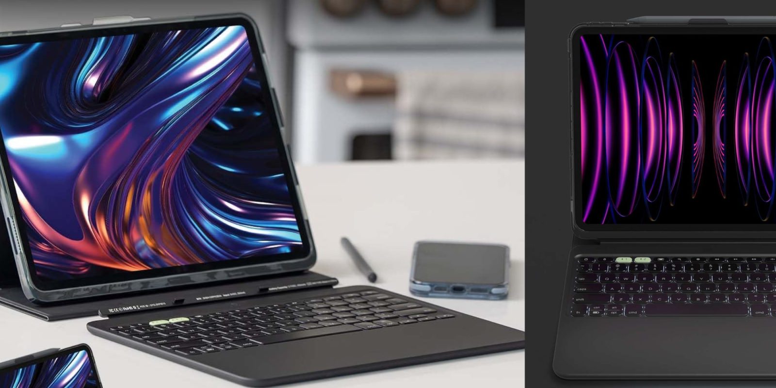 A laptop with a keyboard and a phone